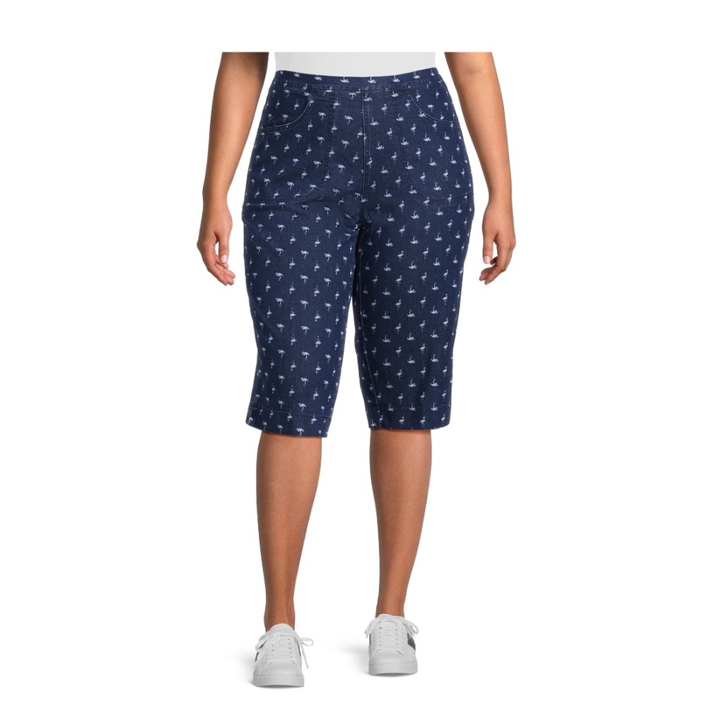 Just My Size Dark Denim Flamingo Print Capris 3X NEW